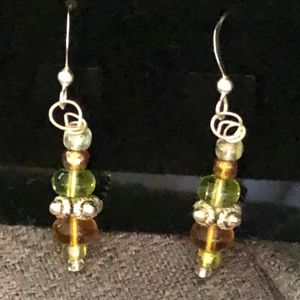Silver Green & Amber Earrings